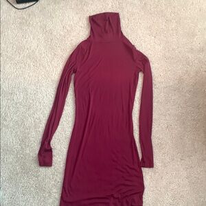 Aritzia Talula Ribbed Burgundy Turtleneck Dress